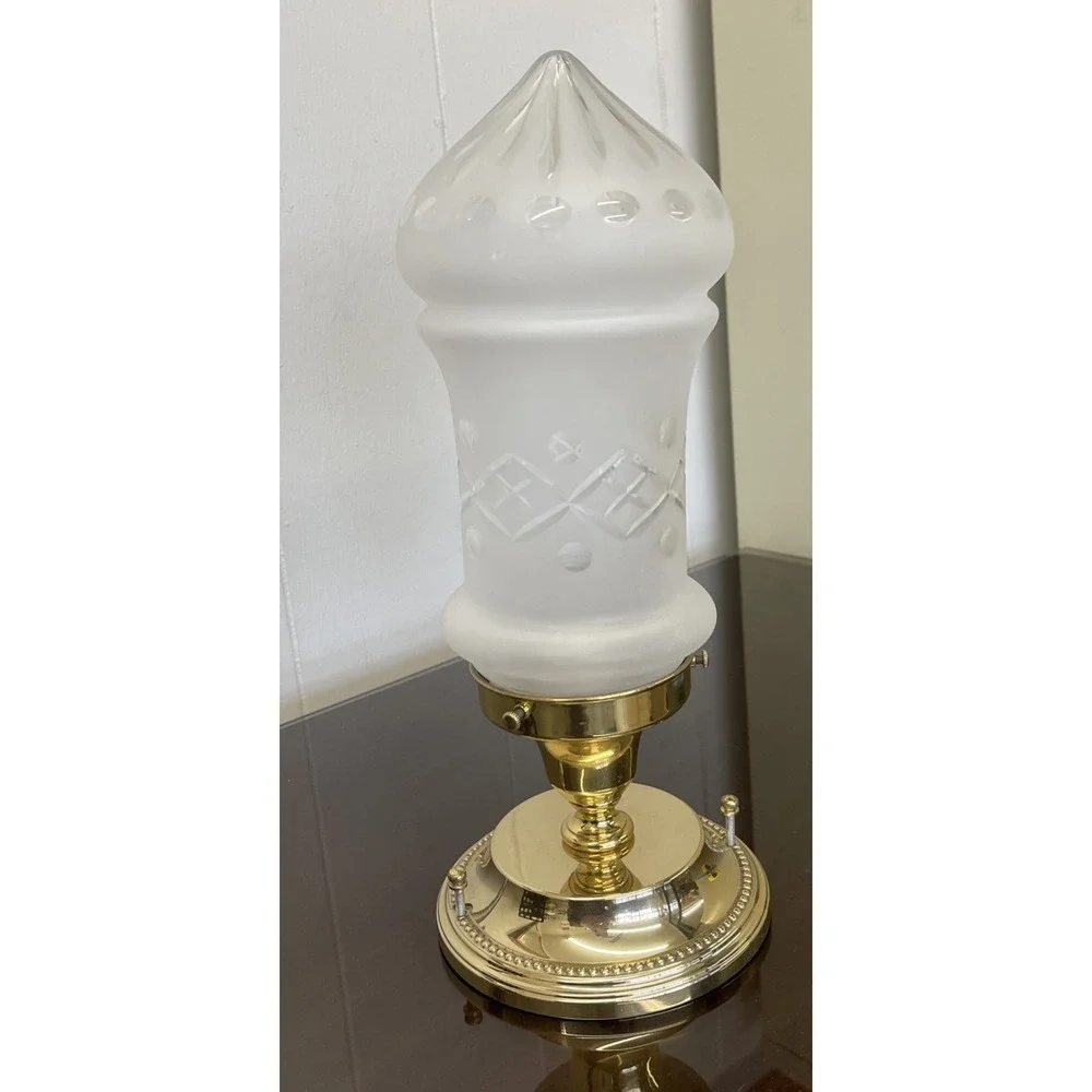 Vintage Flush Mount‎ Brass Ceiling Fixture Frosted Cut Glass Globe Shade